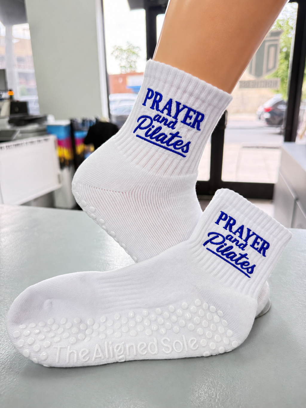 Prayer and Pilates Grip Socks