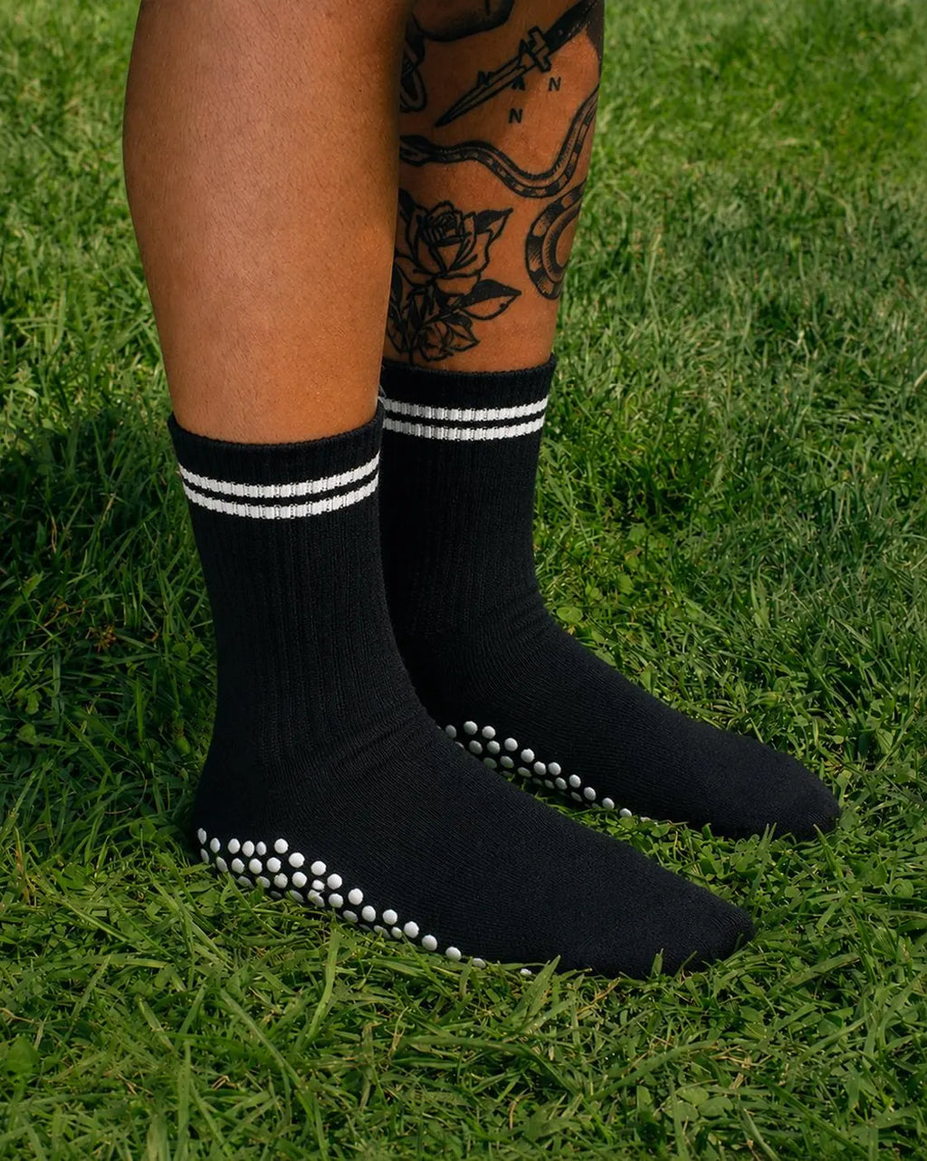 Stripped Black Pilates Grip Socks