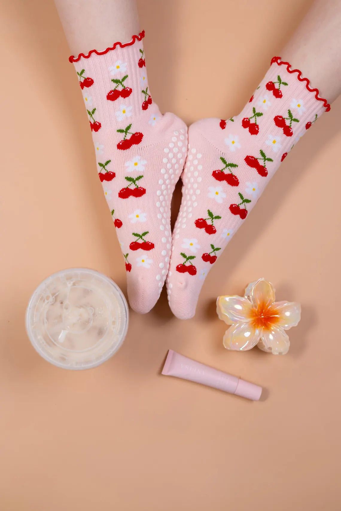 Cherry Pilates Grip Socks