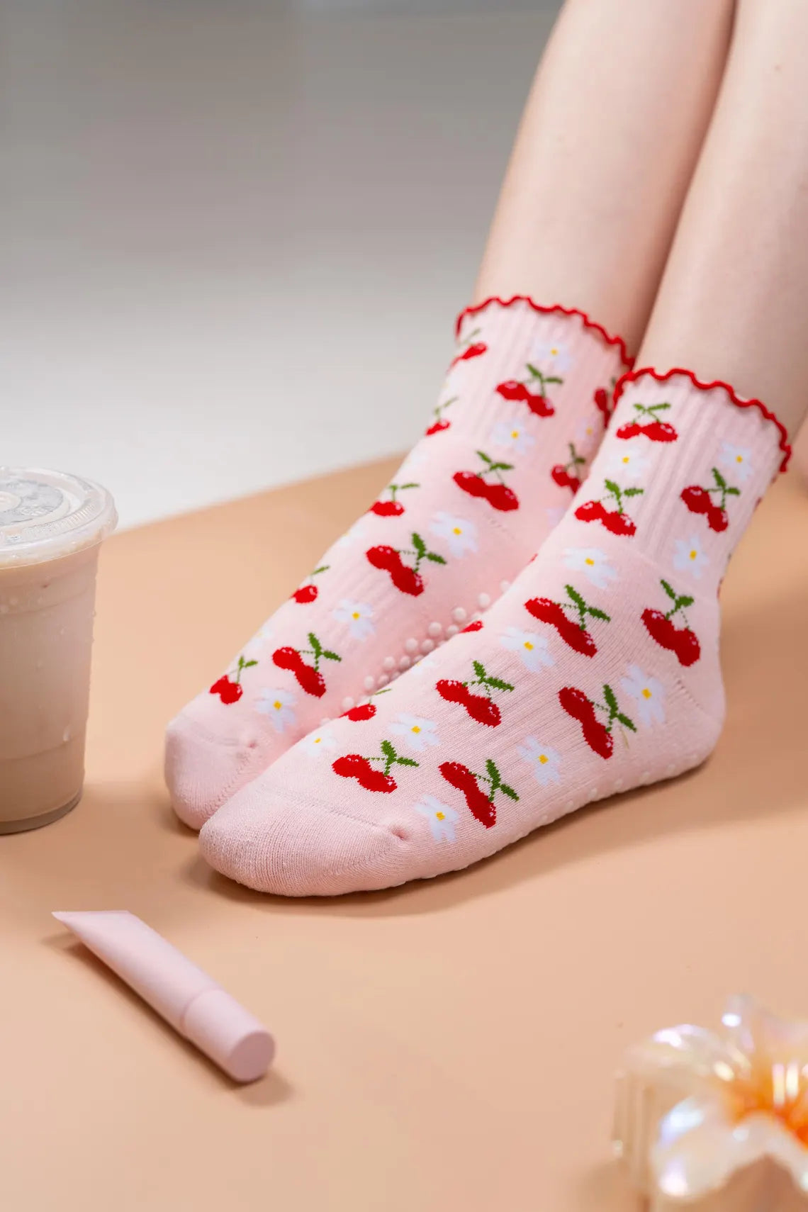 Cherry Pilates Grip Socks